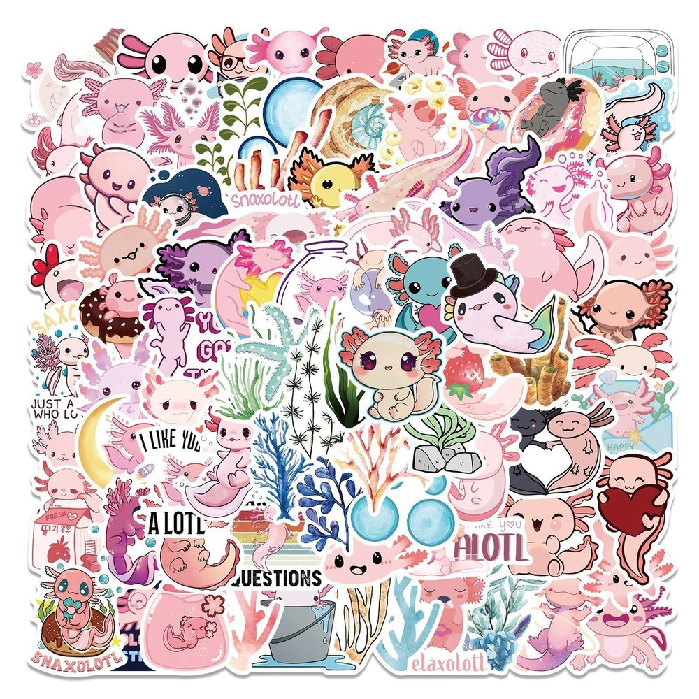 100PCS Axolotl Sticker Cute Animal Stickers for Adults, Glueewee Vinyl Waterproof Kawaii Axolotl Stickers for Water Bottles Laptop Luggage Journaling