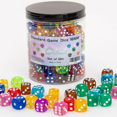 120 Pieces 16MM Dice Set, 6 Sided Standard Game Dices with Portable Box for Board Games,Worker Placement,Math Activities(Translucent Round Corners,10 Colors)