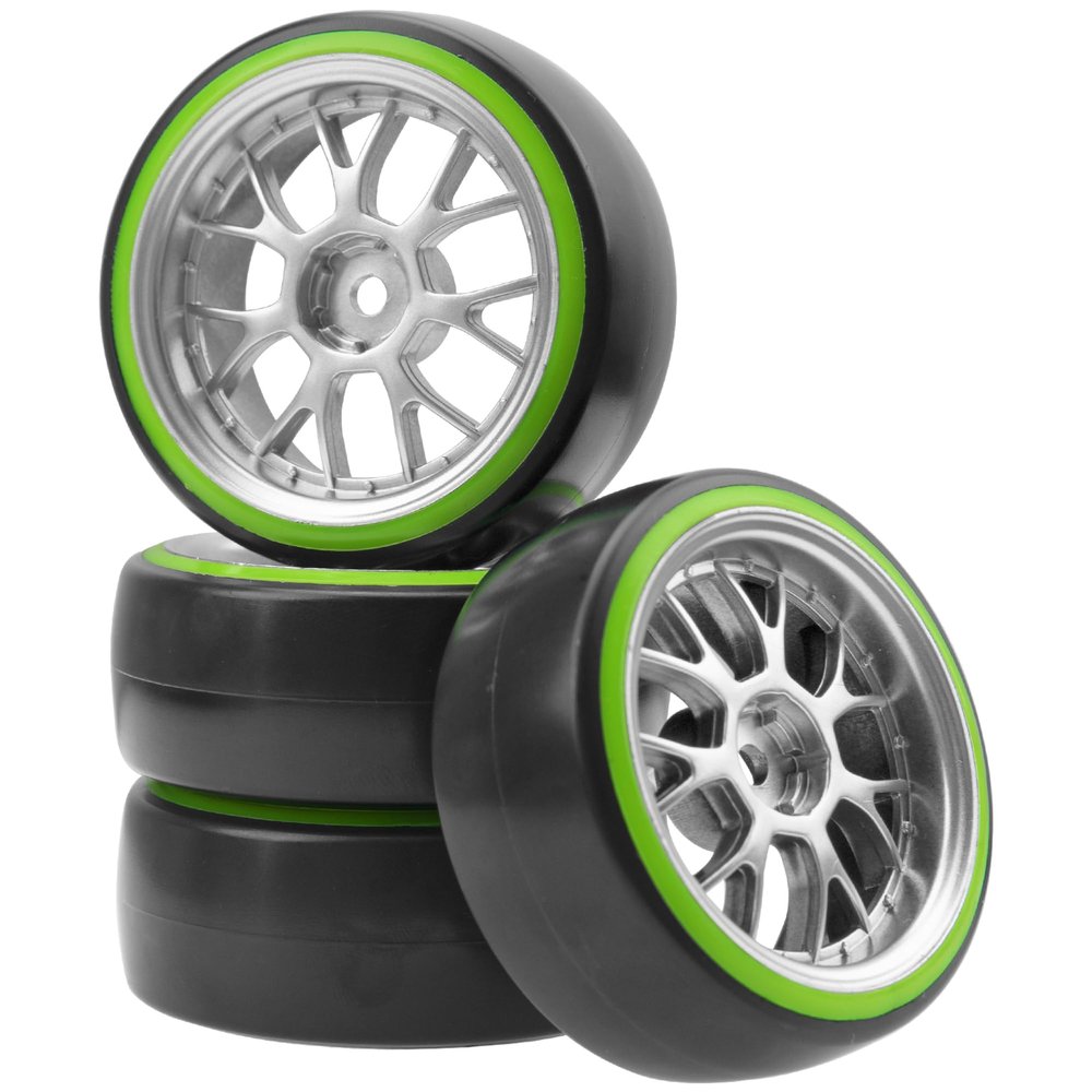 HIRCQOO Hard Plastic Wheel Rims & Plastic Tires 12mm Hex Y-Shape Compatible with Traxxas HSP Tamiya Kyosho Himoto WLtoys Redcat 1/10 RC Drift Car