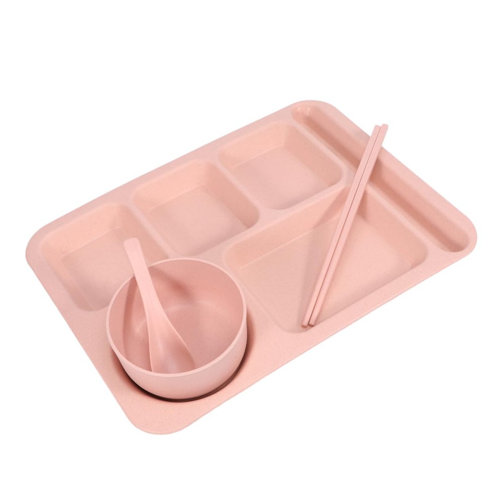 GRIRIW Bowl Plate Set Straw Material Drop Separate Plates Cutlery Set for Boys and Girls Meals