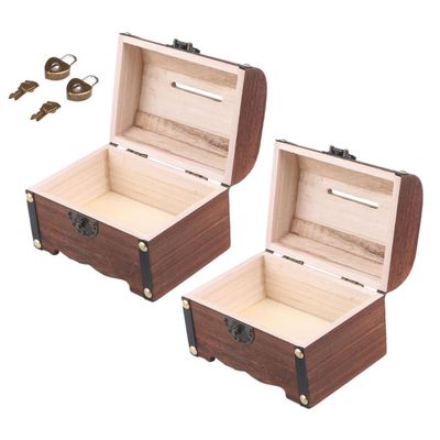 2pcs Ancient Wooden Coin Storage Lid Car Money Boxes Filler Lock Door Key Machine Seat Piggy Bank Keepsake Cash Clear Vintage Jewelry Case Retro Jewelry Case Copper