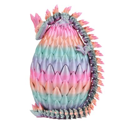 EXQDYNM 3D Printed Dragon Egg Toy 12" Crystal Articulated Dragon with Eyes Decor Collectible