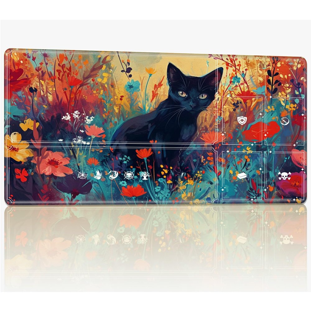 Tabletop Card Playmat with Magic Zones, 24 x 14 inches Stitched TCG Card Play Mat Commander Board Game Mats Smooth Rubber Surface Battle Game Desk Mat, Sugar Cat