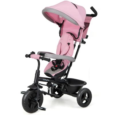BABY JOY Tricycle, 4 in 1 Toddler Bike w/Removable Canopy, Adjustable Push Handle, Reversible Seat, Safety Belt, Folding Footrest & Storage Basket, Toddler Tricycle for Boys Girls 9-60 Months (Pink)