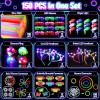 150PCS Glow in the Dark Party Supplies for Kids Adults, Light Up Party Favors with Light Up Glasses, Headband, Rings, 100 Glow Sticks Bulk Party Pack DIY Glow Necklaces Bracelets, Neon Party Supplies view 2