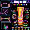 150PCS Glow in the Dark Party Supplies for Kids Adults, Light Up Party Favors with Light Up Glasses, Headband, Rings, 100 Glow Sticks Bulk Party Pack DIY Glow Necklaces Bracelets, Neon Party Supplies view 3