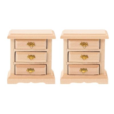 2pcs Mini Wooden Nightstands for Dollhouse | 1:12 Scale Bedside Table Model | Khaki Furniture for Decoration | Small Night Stand Set for Bedroom | Smooth Surface, Realistic Design