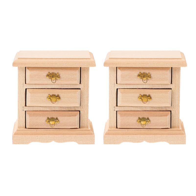 2pcs Mini Wooden Nightstands for Dollhouse | 1:12 Scale Bedside Table Model | Khaki Furniture for Decoration | Small Night Stand Set for Bedroom | Smooth Surface, Realistic Design