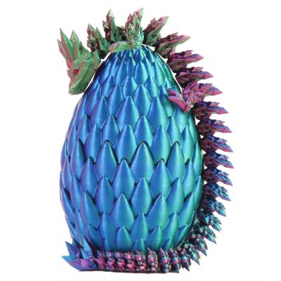 EXQDYNM 3D Printed Dragon Egg Toy 12" Crystal Articulated Dragon with Eyes Decor Collectible