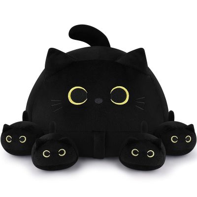 Auspicious beginning 19'' Black Cat Plush 5PCS Cat Family PlushToys,Cute Black Cat Mommy Cat with 4 Baby Kittens Cat Plushies for Kids, Kawaii Birthday Gifts for Kids Boys Girls