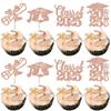 24 Pack 2025 Graduation Cupcake Toppers Glitter Diploma Congrats Grad Cap Class of 2025 Cupcake Picks 2025 Graduation Theme School Boys Girls Graduate Party Cake Decorations Supplies Rose Gold view 1