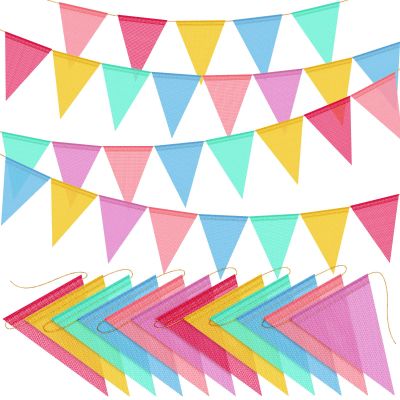 144pcs Colorful Pennant Banner Flags 158ft Rainbow Triangle Banners Garland Flag for Classroom Birthday Spring Easter Graduation Festival Wedding Decoration