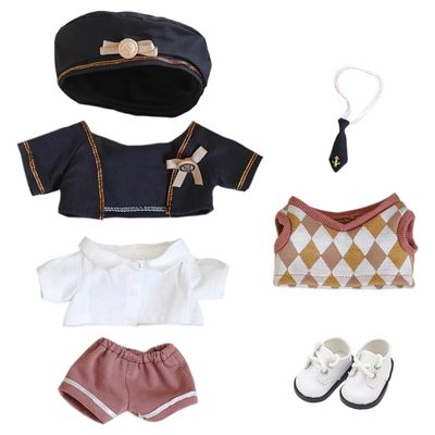 niannyyhouse 20cm Plush Doll Clothes Hat Coat Shirt Suit Pants Tie Vest Leather Shoes College Style Outfit 8in Dolls Dress Up (Black)