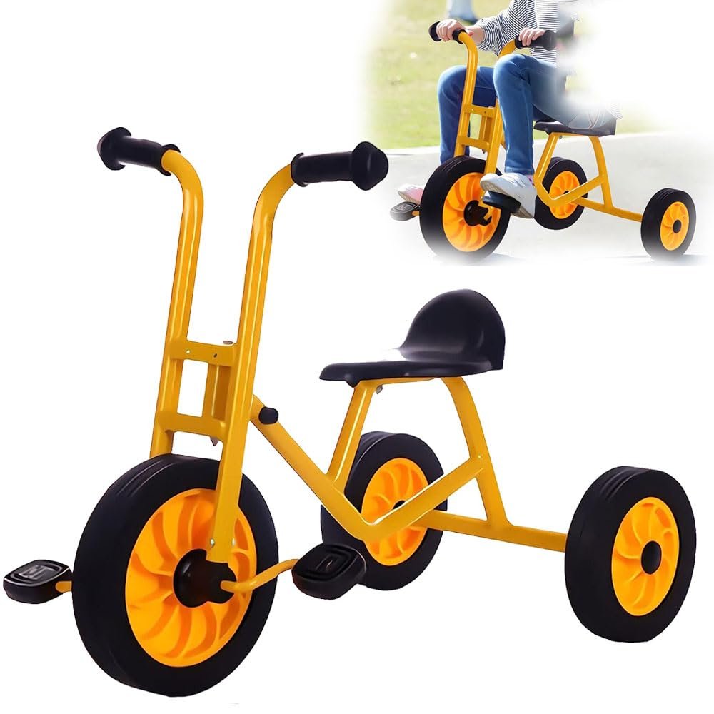 RNQZ Kids Tricycle with Rubber Wheel, Preschool and Playground Learning Activity for Toddlers Ages 2-6, Daycare and Classroom Outdoor Play Equipment,Yellow