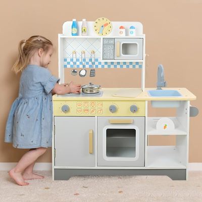Adena Montessori Wooden Play Kitchen Set for Kids with Cooking Stove,Microwave, Oven, Sink, Storage Interesting Toys for 4-8 Years Old Toddlers