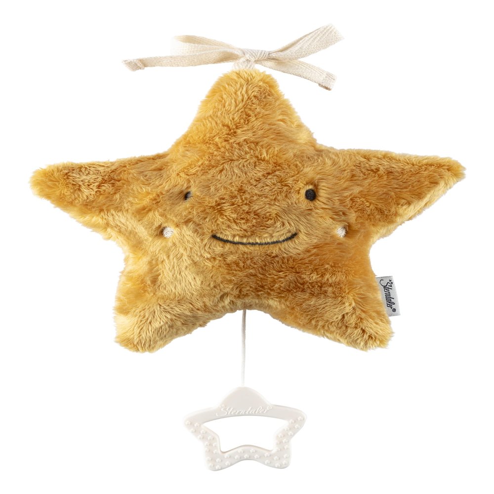 Music Box Medium Yellow Star to Knot, Baby Sleep Aid with Built-in Wind-up Mechanism, Melody: Know How Many Stars Are Standing, From Birth, for Girls and Girls