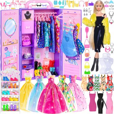 104 Piece Fashion Doll Wardrobe Playset with Poseable 11.5" Doll & 104 Accessories | ASTM-Certified Pretend Play Gift Set for Girls Ages 3+ (Purple)