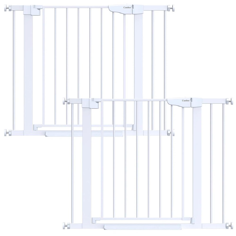 Cumbor 2 Pack 29.7-40.6"(Extensions Included) Baby Gate for Stairs, Mom's Choice Awards Winner-Auto Close Dog Gate for doorways, Pressure Mounted Pet Gate Indoor, Wide Safety Child Gate for Dog,White