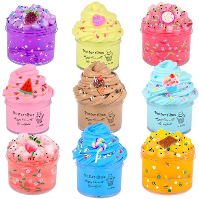 Christmas Slime Kit 9 Pack, with 5 Butter 4 Crystal Slime, Peach Cake Cady etc Charms, DIY Supplies for Girls and Boys, Stress Relief Toy for Kids Education, Slime Party Favor