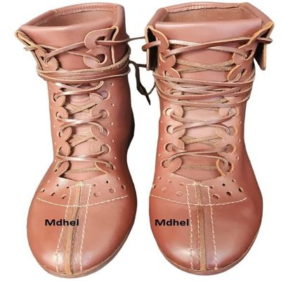 Mdhel Handmade Brown Leather Medieval Boots, Lace-Up Renaissance Footwear for Cosplay & Historical Reenactment (US 10)