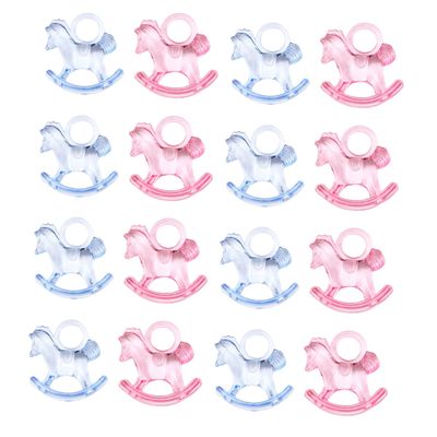 Vaguelly 48pcs Acrylic Rocking Horse Ornaments for Shower Decor Mini Rocking Horse Adornments Pink and Blue for Living Room Nursery Office and Christmas Decoration