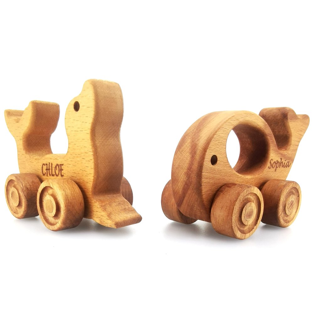 Personalized Wooden Animal Toys, Customized Wooden Animal Push Toy With Wheels for Baby, Montessori Wood Animal Sensory Toys Skill And Motor Development, Wooden Cars For Toddlers, Nursery Decor