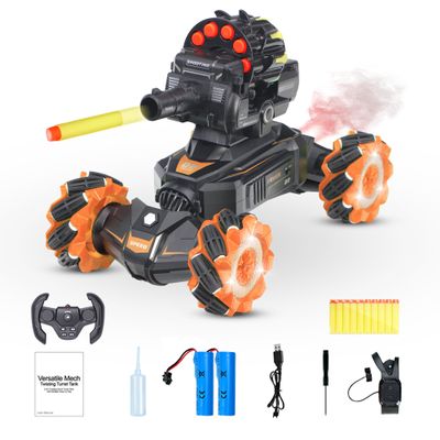 BOKSIYUR Rc Car Shoot SoftBullet,Fits for Nerf, Remote Control Hand Gesture Stunt Drift Truck, 360Rotating Battle Tanks with Soft Bullets Water Bomb, Spray, Music, Led, Toy GiftsOrange