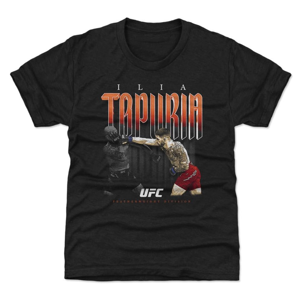 500 LEVEL Ilia Topuria UFC Youth Shirt - Ilia Topuria Retro Bitmap WHT (Tri Black, 6-7Y Small)