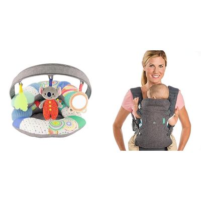 Infantino 3-in-1 Tummy Time, Sit Support & Mini Gym - Removable Toy Arch - Musical Koala Pal & Flip Advanced 4-in-1 Carrier - Ergonomic, Convertible