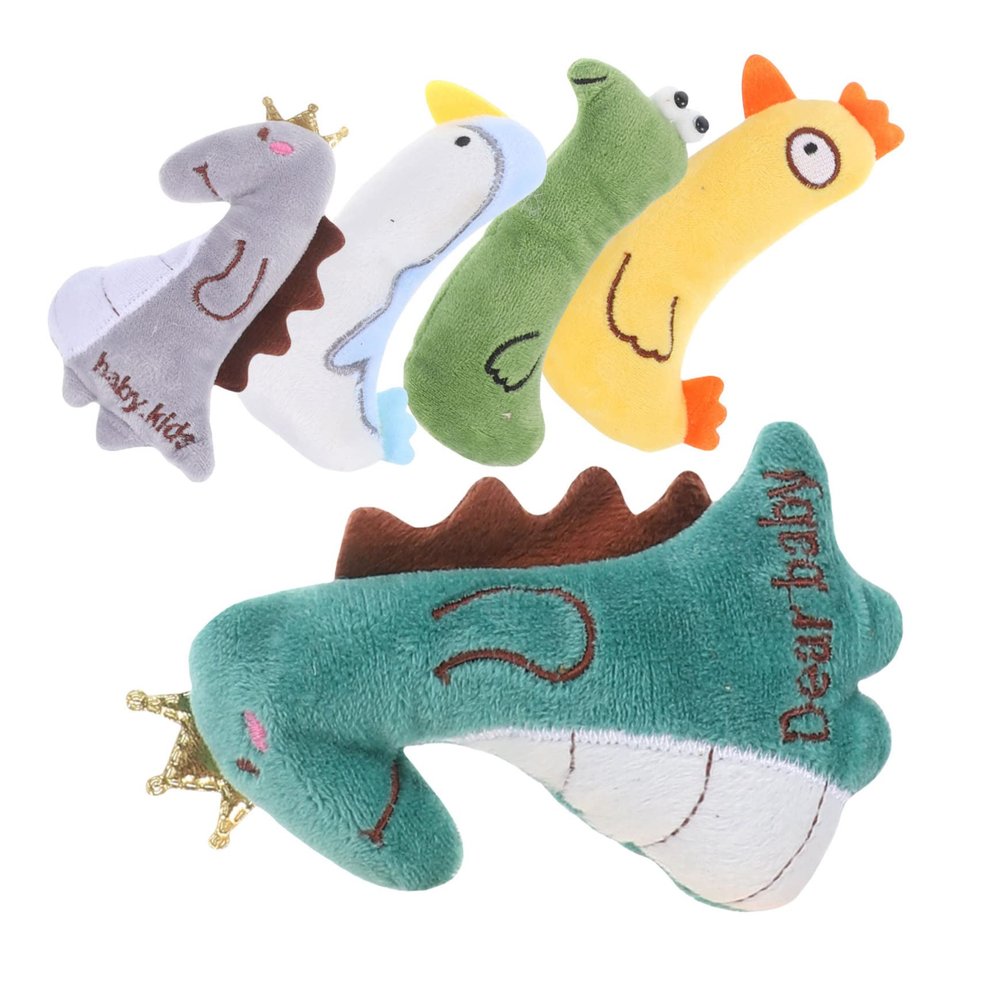 Kisangel 5pcs Catnip Chew Toys for Kittens Interactive Plush Toys Filled Organic Catnip Soft Design Engaging Playthings for Indoor Cats Includes Dinosaur Chicken Dinosaur Snake