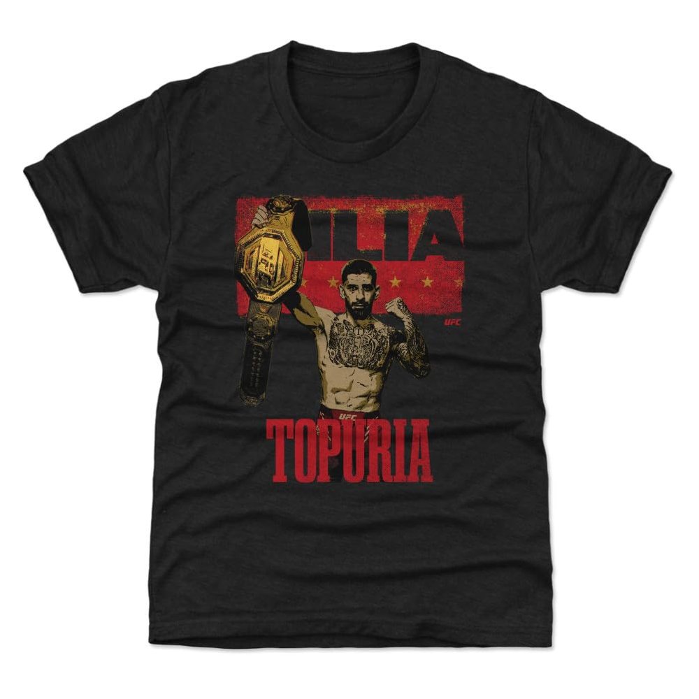 500 LEVEL Ilia Topuria UFC Youth Shirt - Ilia Topuria El Matador Belt WHT (Tri Black, 4-5Y X-Small)