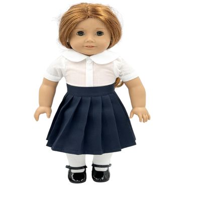 18 inch Doll Outfit-School Plaid Jumper include Blouse and Hair Accessory/Add on Option: Sock and Shoe (Doll is not included) (Pleated Skirt Set,White Sock,Shiny Black Shoe, Solid Navy)