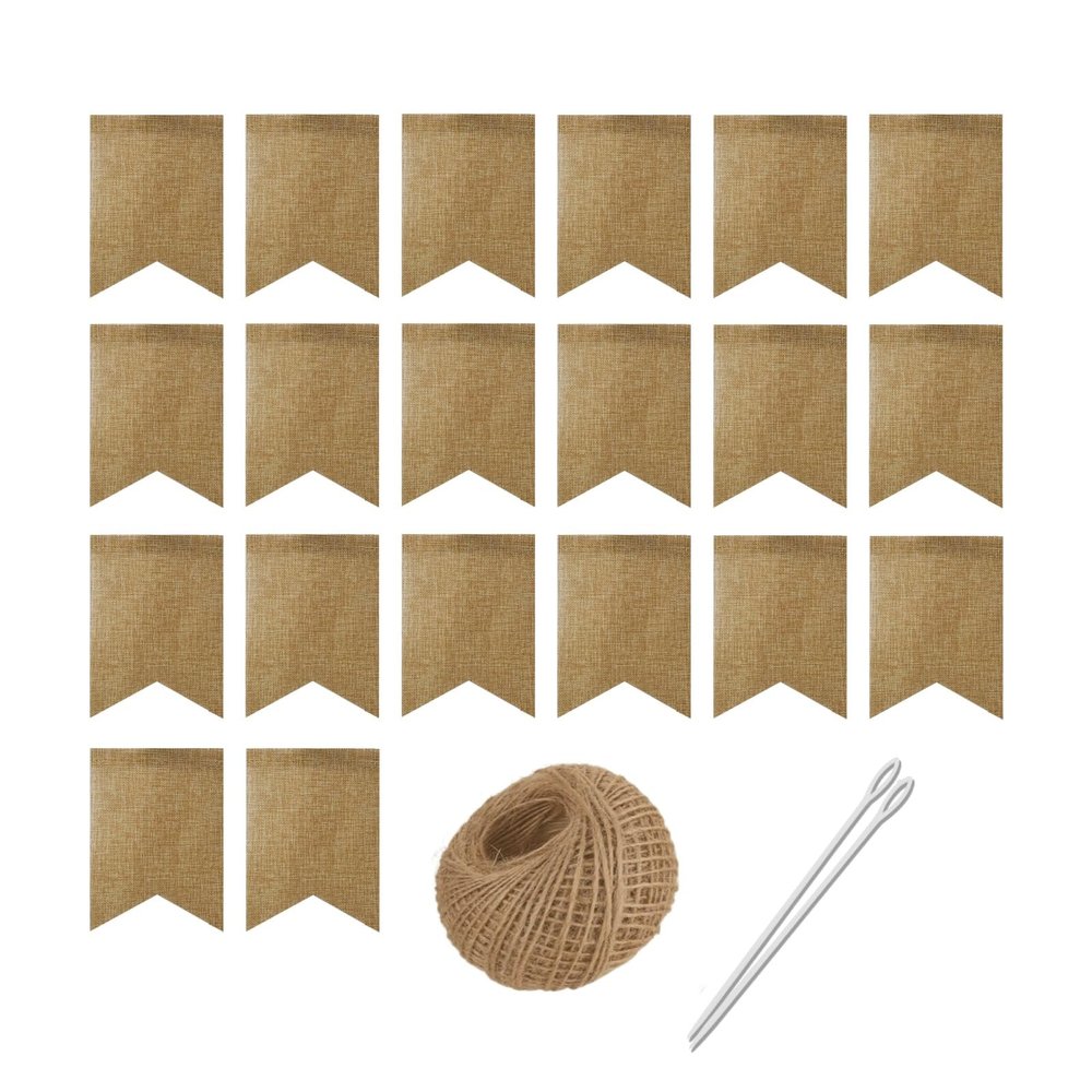 20 Piece Blank Burlap Banner, DIY with String and Needle, Faux Burlap for Customization with Paint or Vinyl Iron On, Custom Banner