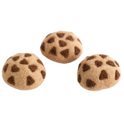 Matthew + Mae Wool Felt Chocolate Chip Cookie Set, 3 Pieces, Handmade Decorative Food, 100% Wool, Approx. 2 Diameter, Home Dcor Accent