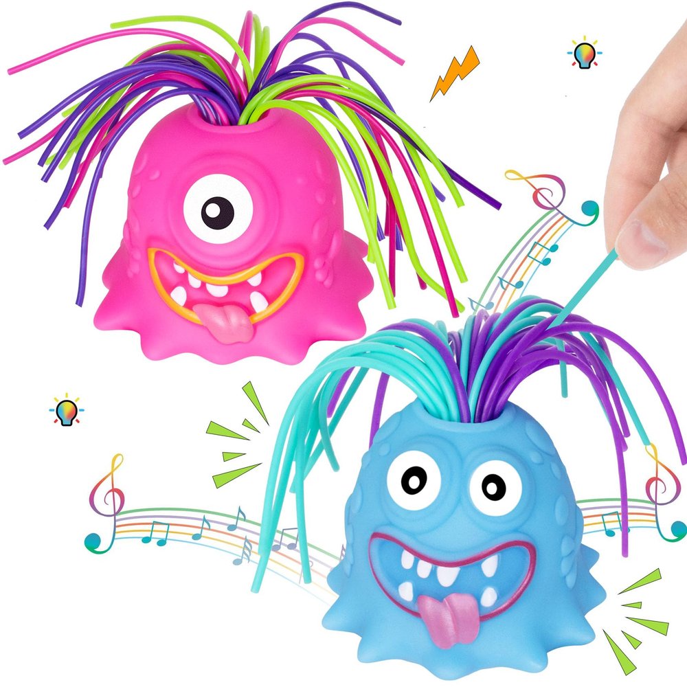 HOMQYTE Fidget Toys Hair Pulling Stress Relief Toys with LED Light Differernt Screams Novelty Screaming Monster for Adults Teens Autism (Blue&Pink, 2P)