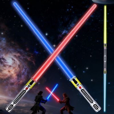 KEGOZ 7 Colors Changing Light Saber, Extendable FX Sound with Motion Sensor, Galaxy War Fighter Sword Toy for Kids, Halloween Xmas Birthday Present(2 Pack)