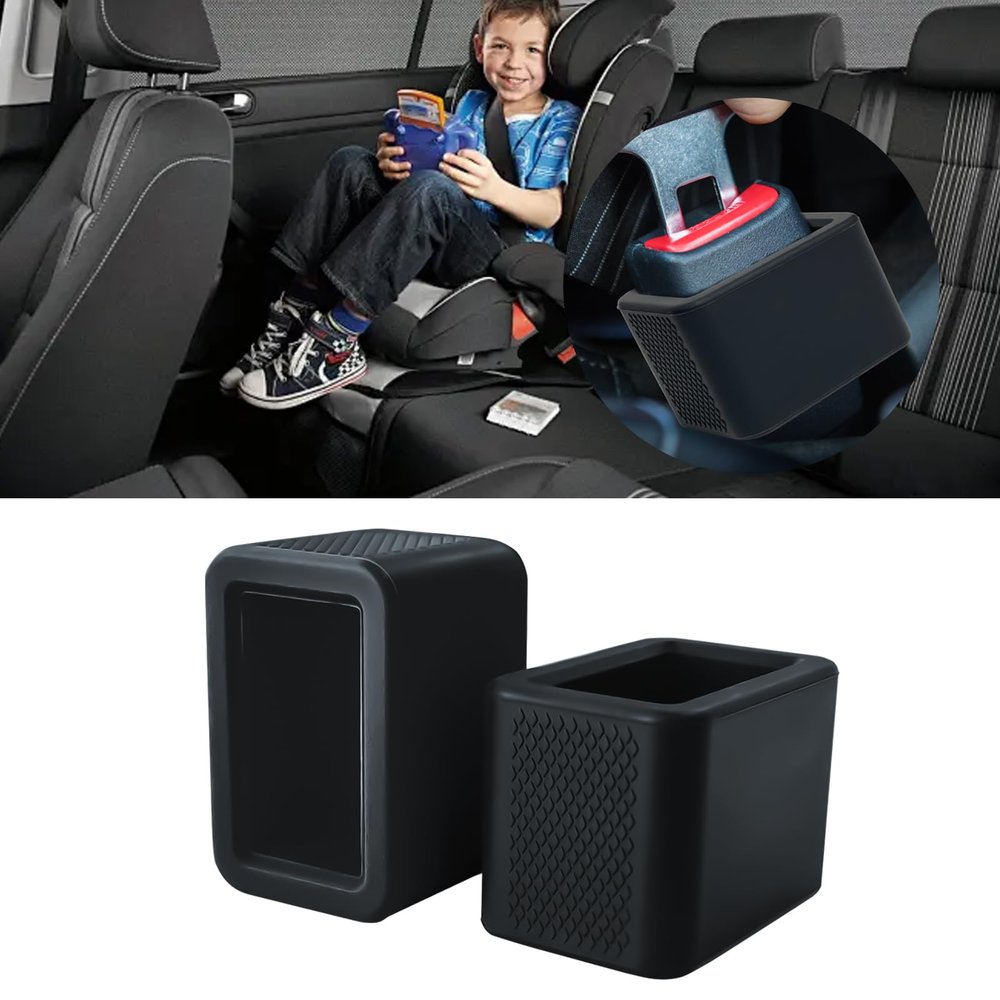 2 Pack Silicone Seat Belt Buckle Holder, Seat Belt Buckle Booster for Kids, Durable Silicone Material, Easy Access to The Buckles of Rear Seats, Car Accessories, Suitable for Most Car Models (Black)