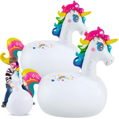 Hiboom 2 Pcs Giant Inflatable Hopping Toys 51 Inch Bouncer Animal Toys Ride on Animal Bouncy on Hopping for Birthday Party Gifts Supplies (Unicorn)