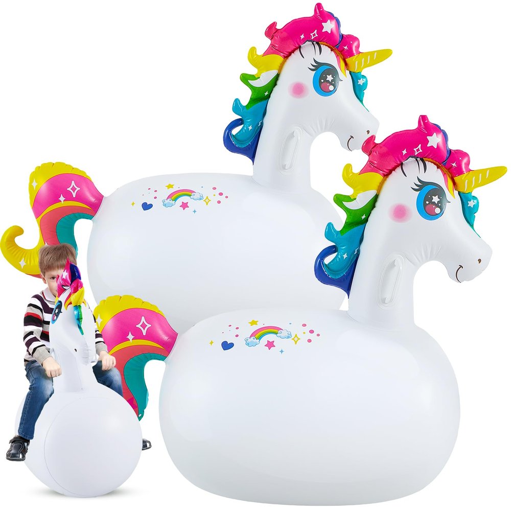 Hiboom 2 Pcs Giant Inflatable Hopping Toys 51 Inch Bouncer Animal Toys Ride on Animal Bouncy on Hopping for Birthday Party Gifts Supplies (Unicorn)
