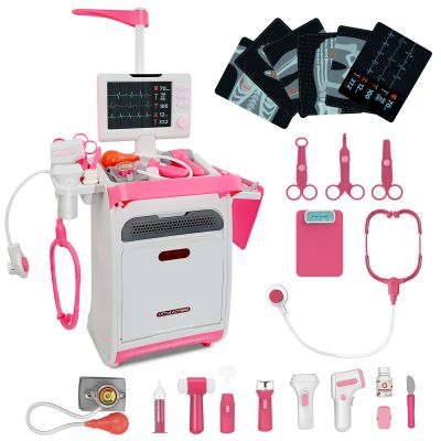 Playhiland Pink Doctor Kit for Toddlers 3-5, Pretend Doctor Play Set with Cart, Stethoscope and Thermometer, Doctor Kit for Kids 6-8, Role Play Medical Toys Christmas Birthday Gift for Girls Boys