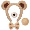 4 PCS Bear Costume Accessories Set Bear Ears Headband And Tail Bear Nose Bowtie Boys Girls Hairband Hair Accessories for 101 Day Christmas Halloween Cosplay Animal Dress up Birthday Party, Khaki view 1