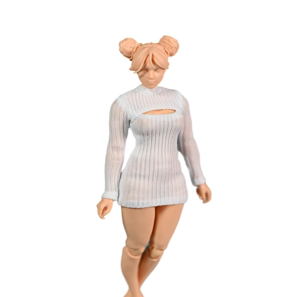 1/12 Scale Female Clothes,Female Stretch Tight Open Chest Sweater Bottoming Shirt Clothing for 6inch Action Figure Body (White)
