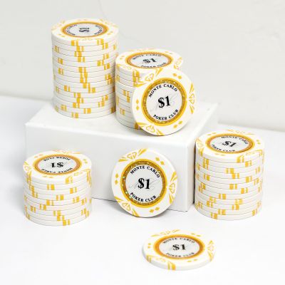 JIESITE 14 Gram Clay Poker Chips Monte Carlo Poker Chips Casino Grade Poker Chip for Texas Hold'em, Blackjack Poker Games Pack of 50 Pieces($1 White)