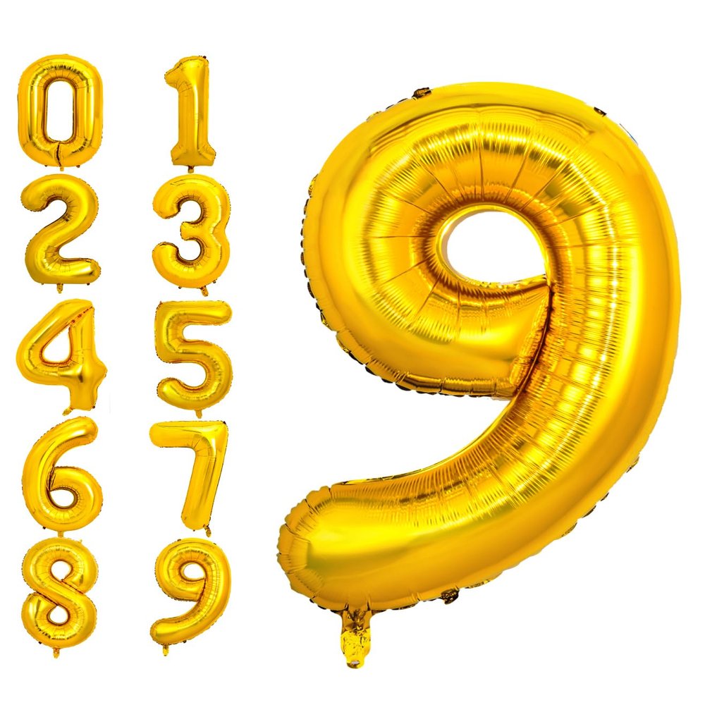 PIGETALE 40 Inch Gold Large Numbers Balloons 0-9, Giant Number 9 Digit Helium Balloons Foil Mylar Big Number Balloons for 19 29 39 89 Birthday Party Engagement Wedding Anniversary Supplies Decoration
