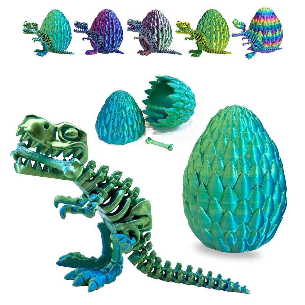 Easter Eggs Filled with Dinosaur Toys, 3D Printed Animals Mystery Crystal Dragon Egg with Articulated Tyrannosaurus Rex, Easter Basket Stuffers Fidget Toy for Adults Kids, Home Office DecorBlueGreen