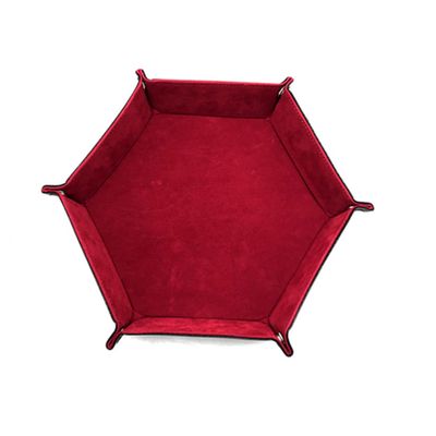 Vaguelly Hexagon Dice Tray Collapsible Dice Holder Storage Box Pu Leather Red Easy to Clean Solid Design
