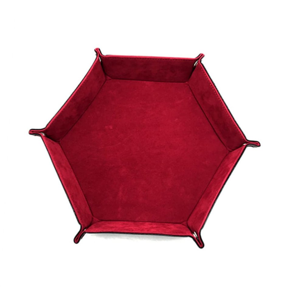 Vaguelly Hexagon Dice Tray Collapsible Dice Holder Storage Box Pu Leather Red Easy to Clean Solid Design