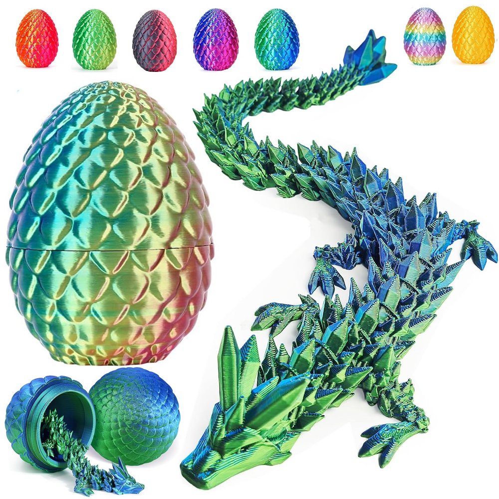 Easter Dragon Eggs with Dragon Inside, 12in 3D Printed Dragon Easter Egg,Basket Essentials Stuffers,Prefilled Easter Egg Filled with Toy,Basket Stuffers.Fidget Toy for Kid boy(LaserGreen)