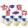24 Pack 2025 Graduation Cupcake Toppers Glitter Class of 2025 Grad Cap Congrats 2025 Cupcake Picks for 2025 Graduation Party Cake Decorations Supplies Red Blue view 1