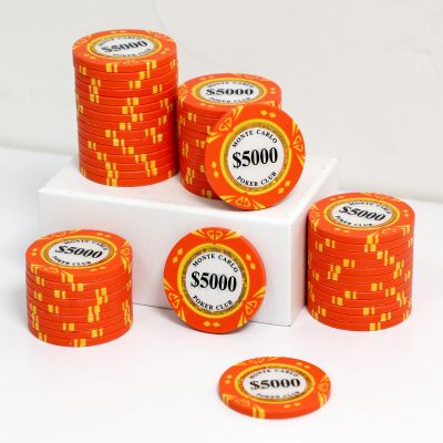 JIESITE 14 Gram Clay Poker Chips Monte Carlo Poker Chips Casino Grade Poker Chip for Texas Hold'em, Blackjack Poker Games Pack of 50 Pieces($5000 Pink)